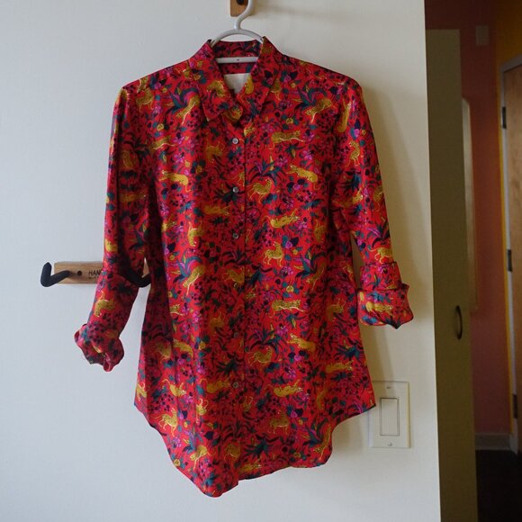 J. Crew #AE627 Collection Silk Twill Button Up Jungle Cat Print Shirt 0 2 XS - Picture 14 of 16